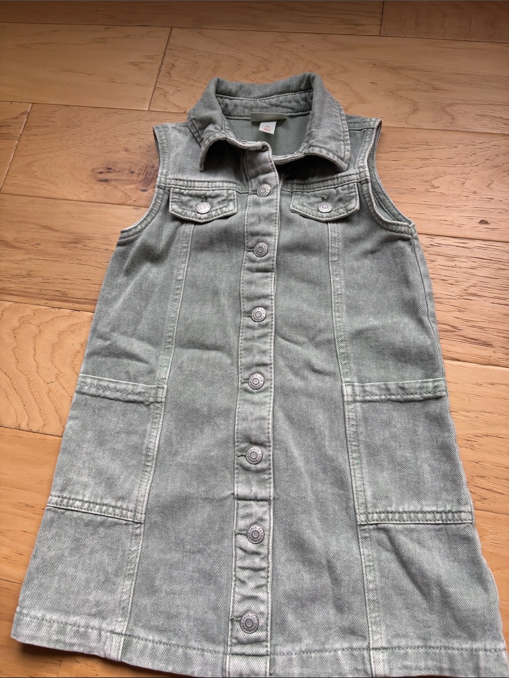 Girls' Sleeveless Denim Button-Front Dress - Green/Gray